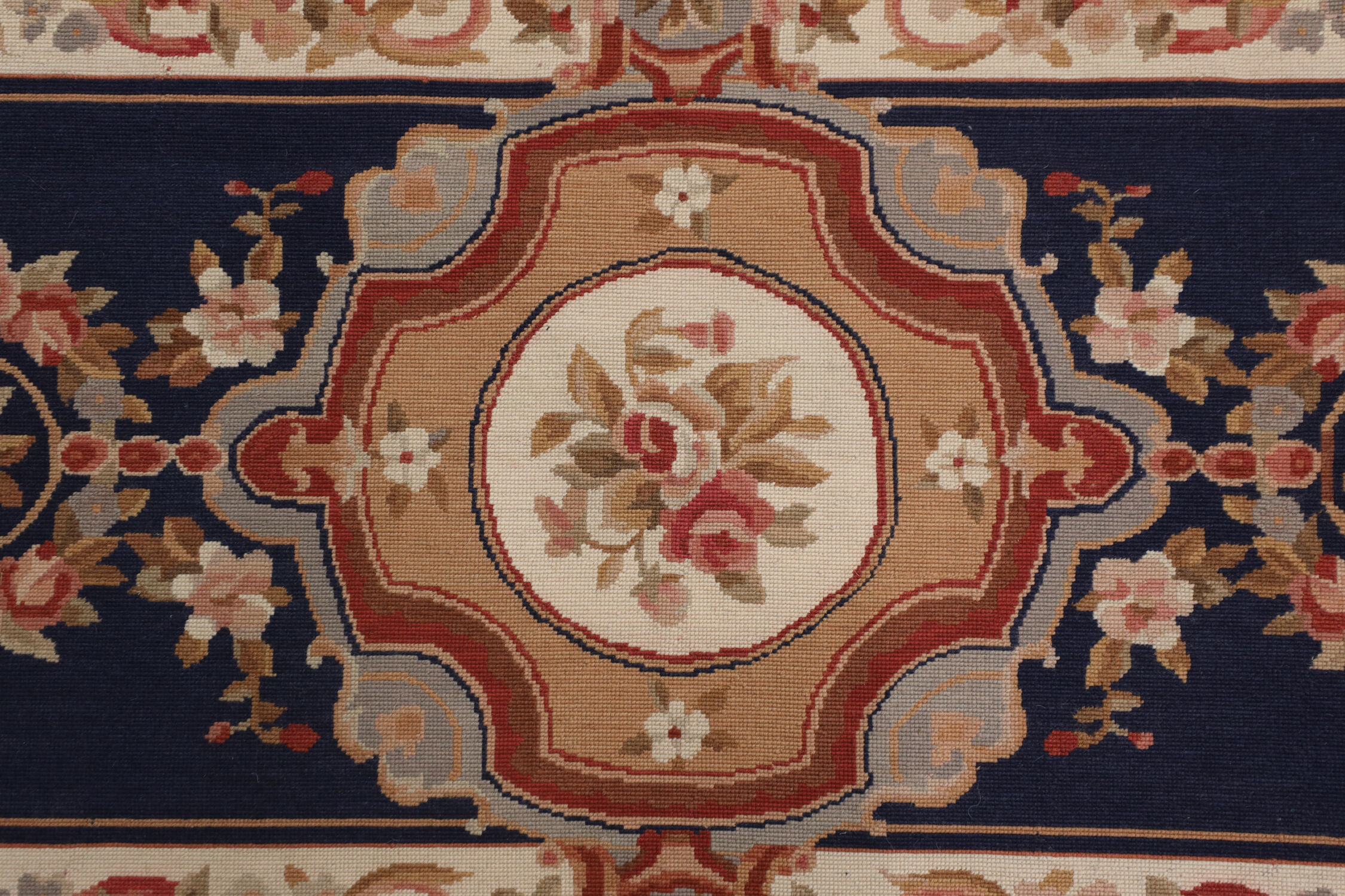 Deep blue Needlepoint Area Rug Traditional Handmade Wool Tapestry Rugs- 91x152cm