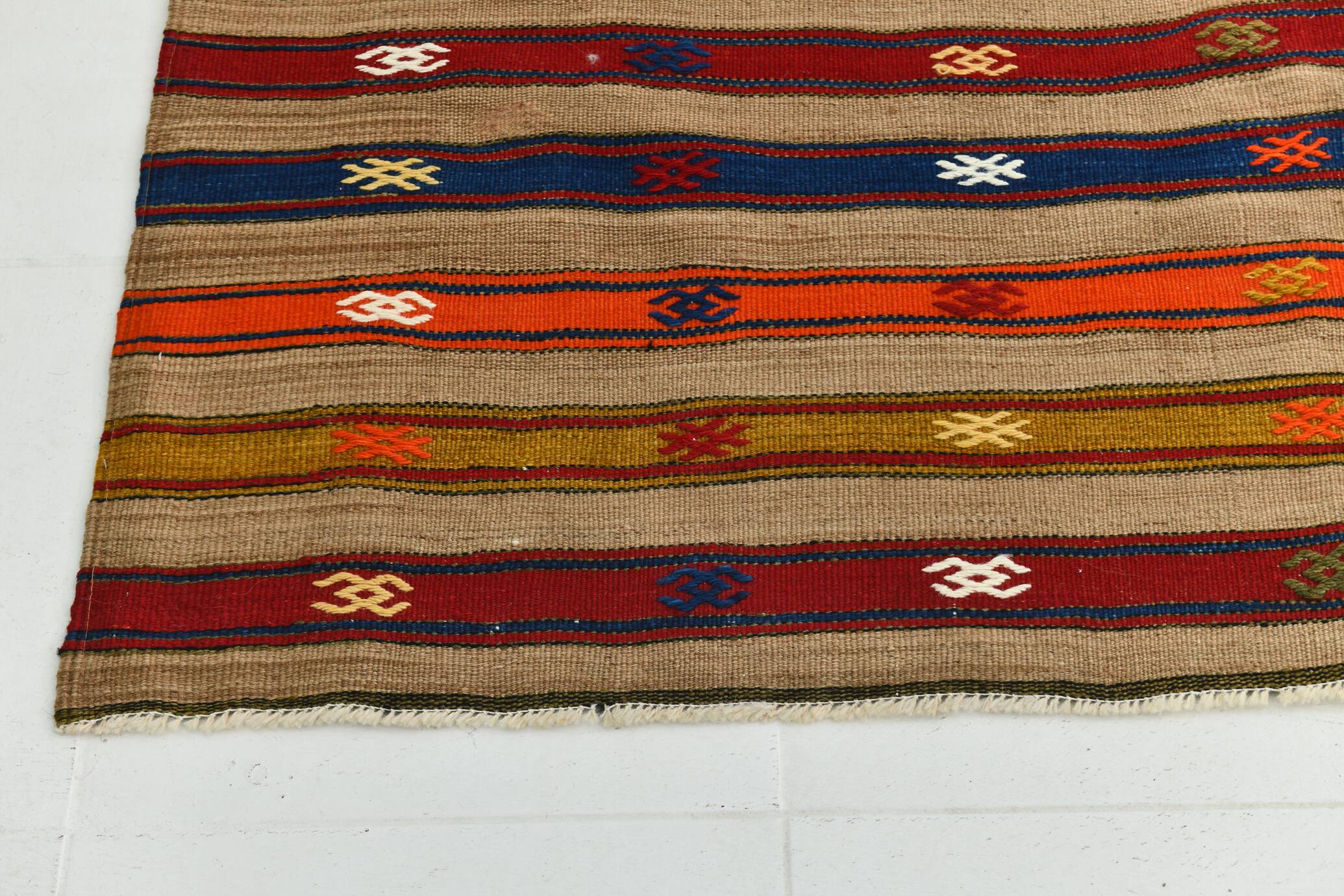 Turkish Red & Blue Striped Kilim Rug, 151x244Cm
