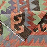 6x9 Green & Blue Tribal Pattern Vintage Kilim Rug, 177x266Cm