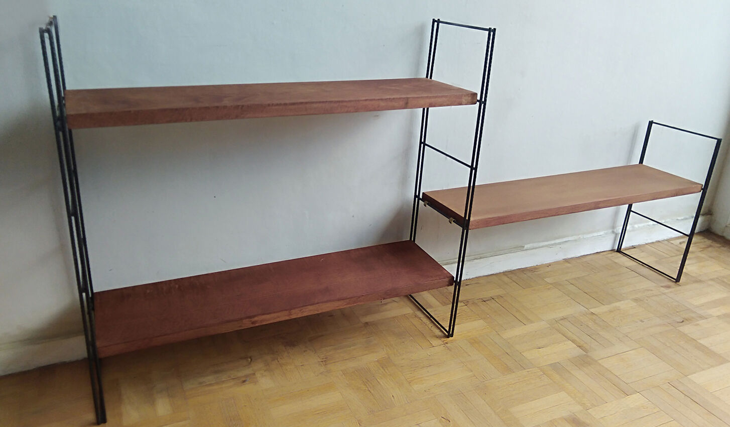Metal and wood wall shelves in the taste of String - 1960s