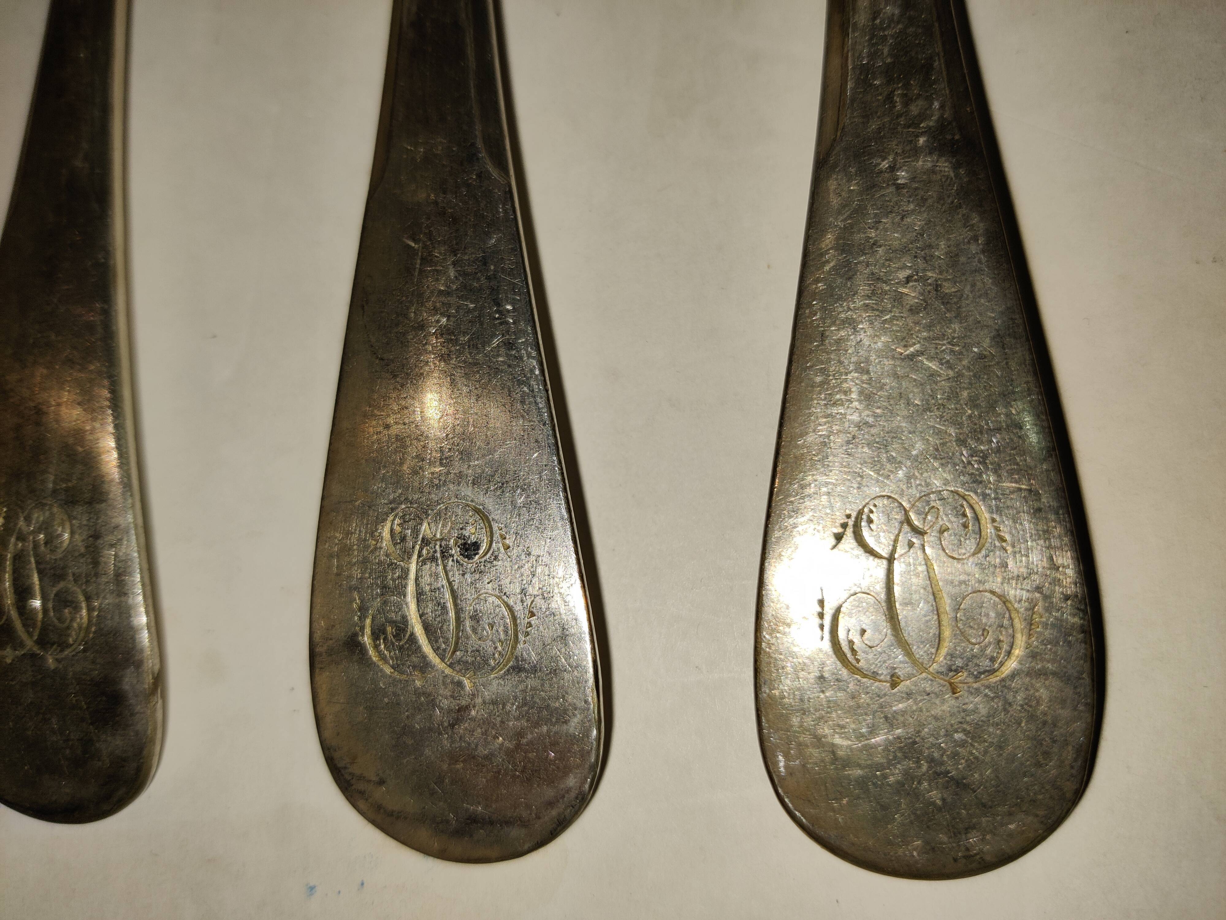 7 forks silver plated baguette christofle monogram J C before 1930