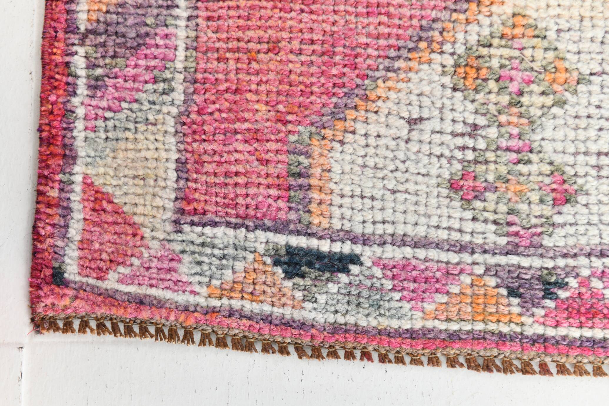 Tapis de couloir en laine rose fuchsia 3x12, style bohème rustique, 90x370 cm