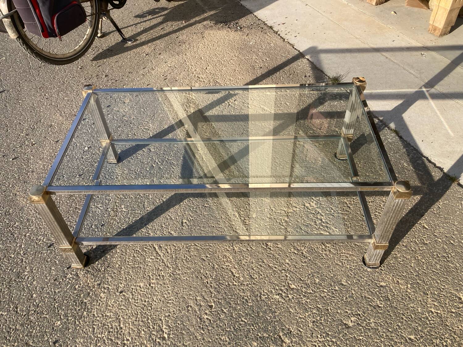 Coffee table, Pierre Vandel, brass, gold and silver