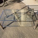 Table basse Pierre Vandel en verre, laiton doré et argenté