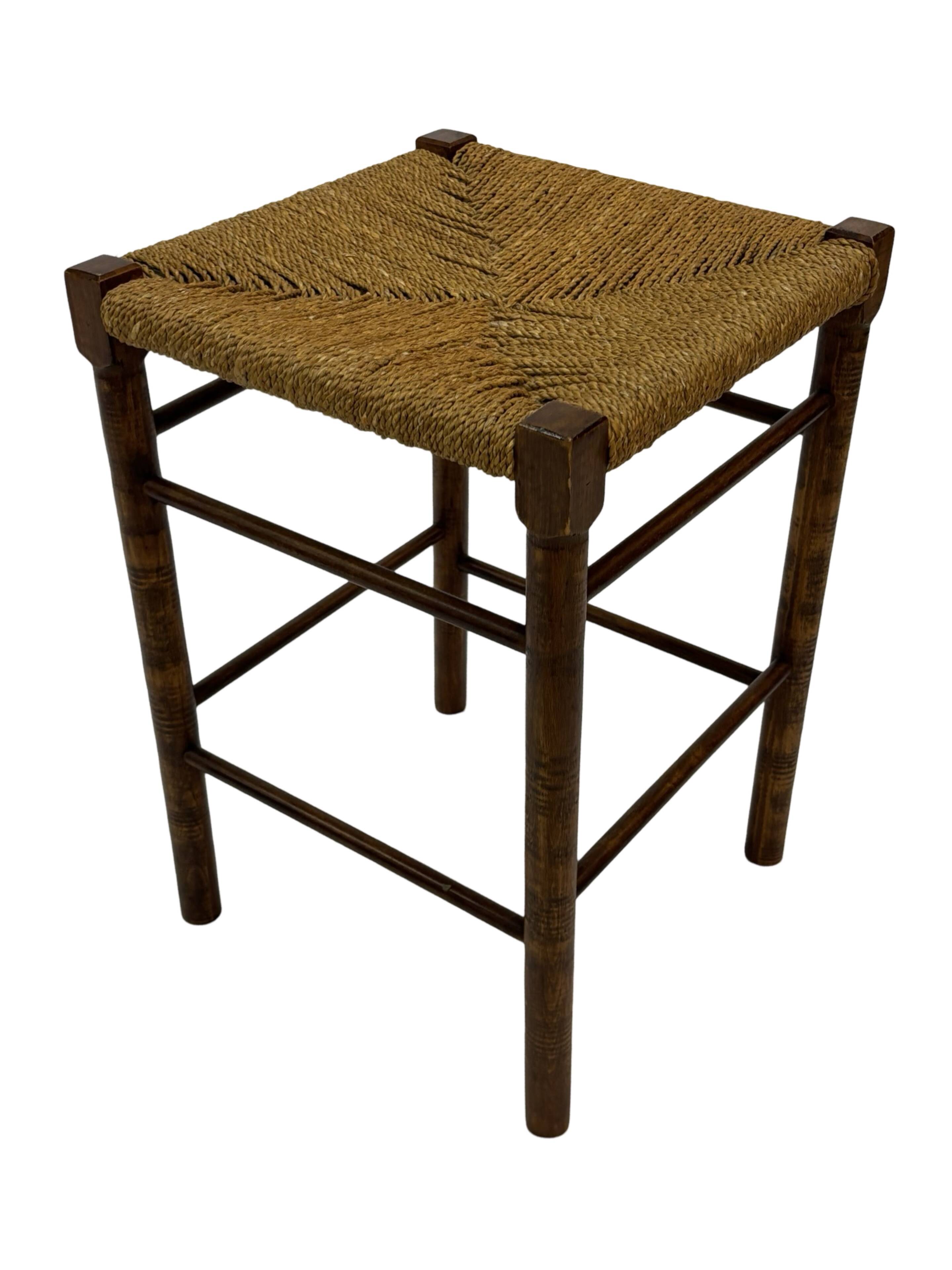Vintage Wooden Stool With Rope Seat 60s Minimalist