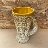 Antique vase pitcher vallauris fat lava ceramic yellow white foam #b479