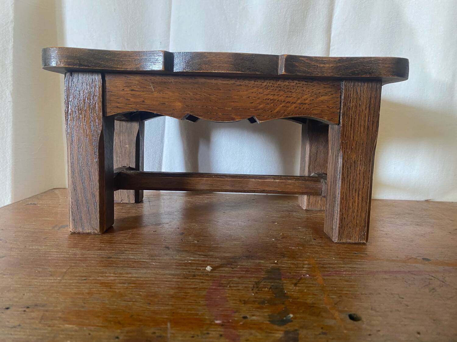 Antique Low Stool Vintage Wood Footrest