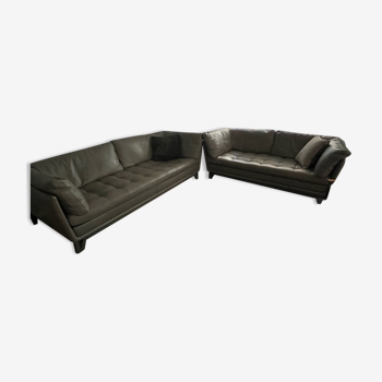 Lot de deux canapés Cuir Roche Bobois Gris