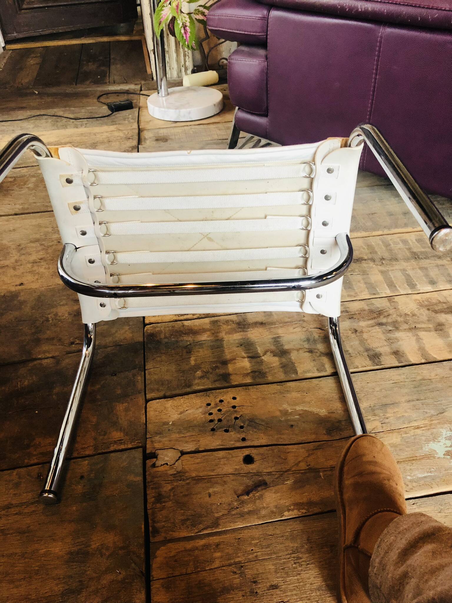 White leather armchair set "Strässle" by Hans Eichenberger, Switzerland 1970.