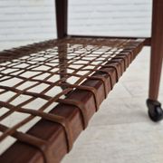 1970s, Danish side table, original very good condition, teak wood, rattan.