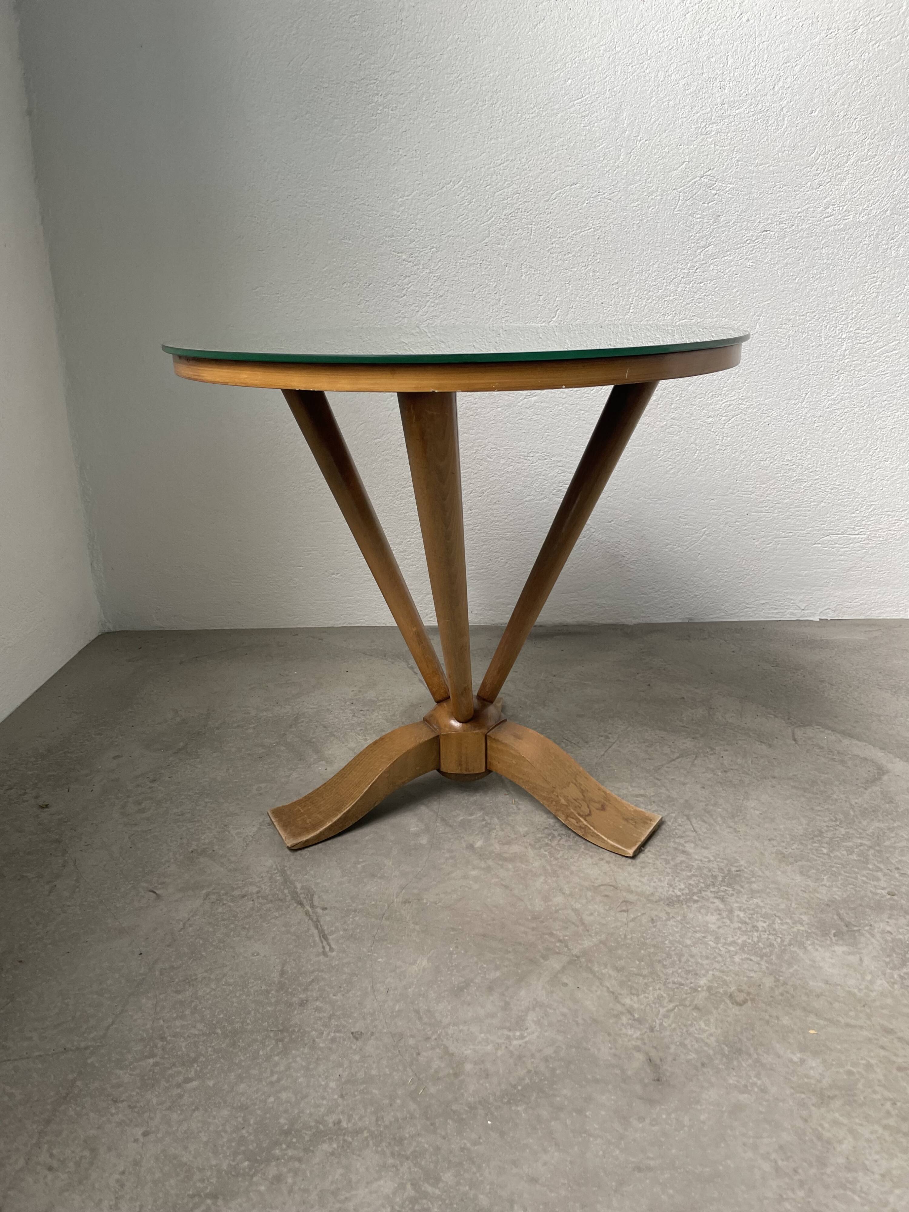 Art deco mirror pedestal table in walnut 1930