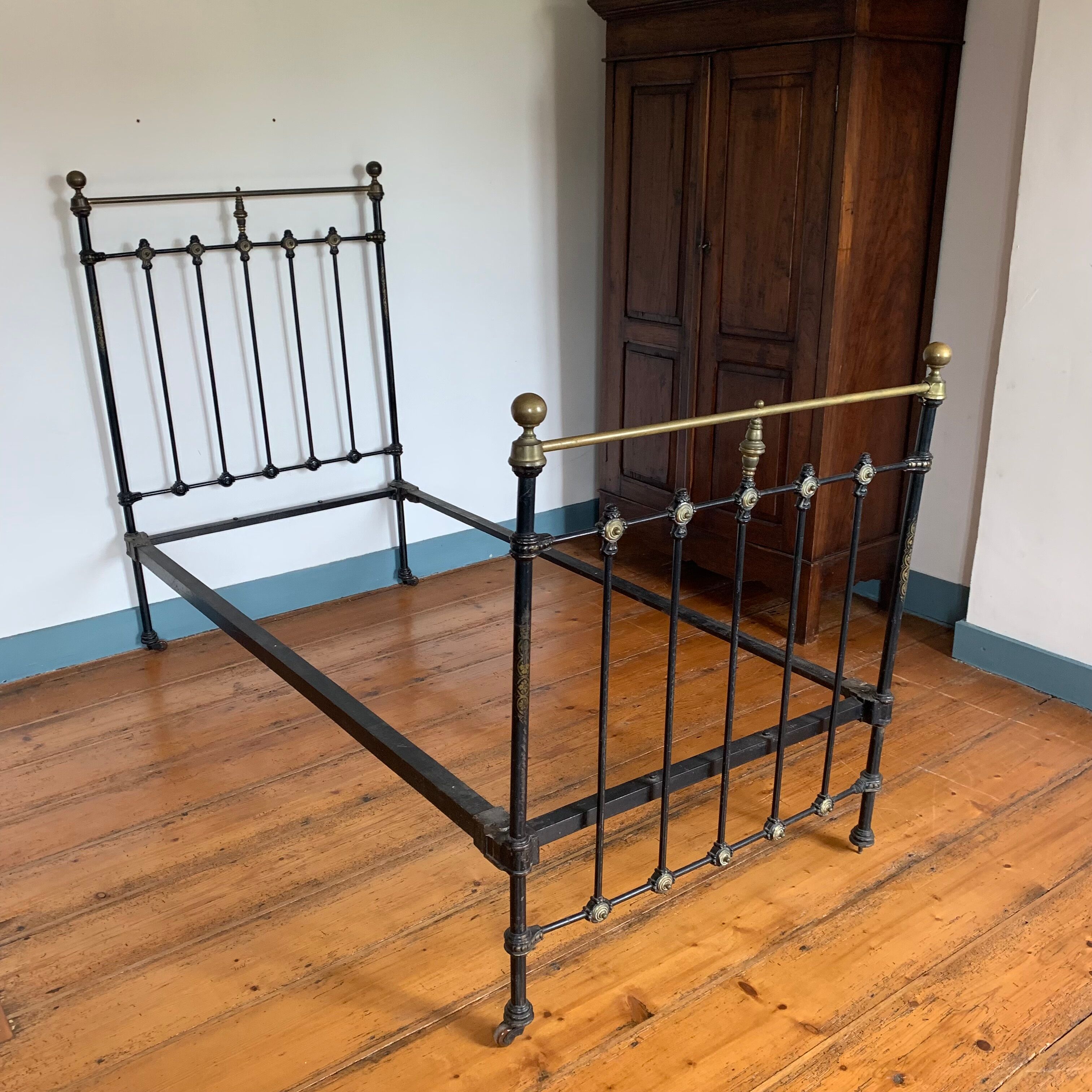 Victorian bed wrought iron and brass