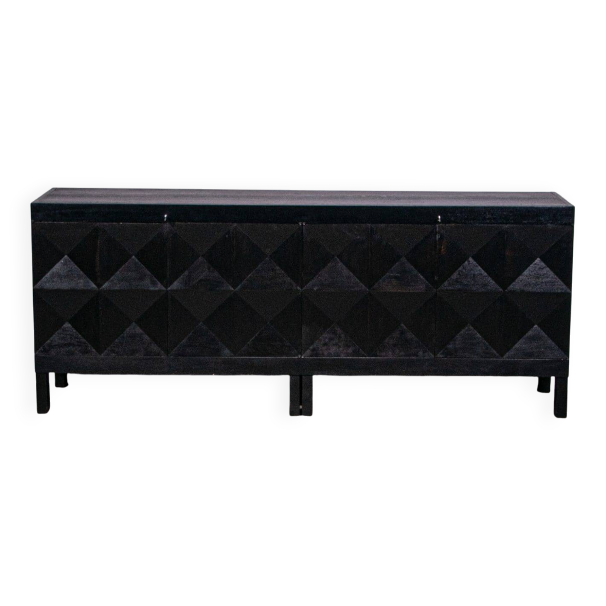 Black oak brutalist sideboard by Jean Batenburg with graphical doors for MI, Belgium