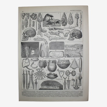 Lithographie • Préhistoire, archéologie • Gravure originale de 1898