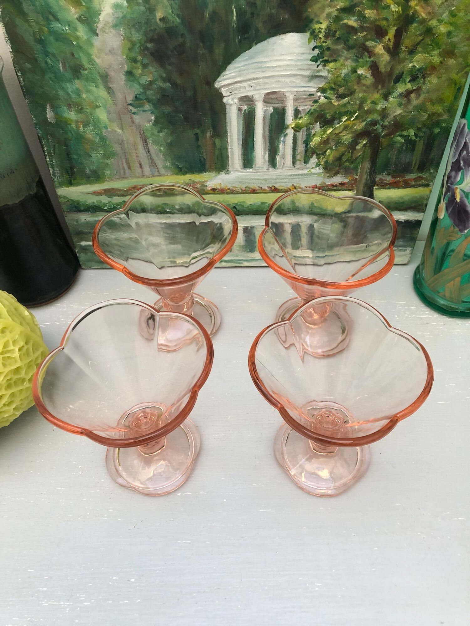 Set of 4 large ice cream bowls color rosaline vintage Italy
