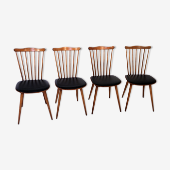 4 chaises Baumann bois et skai années 60