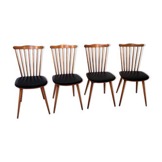 4 chairs Baumann wood and leatherette 60s