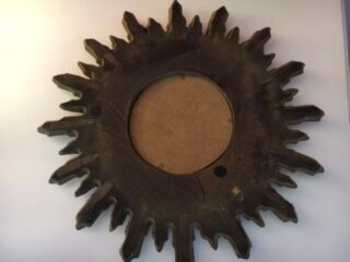 Mirror sun gilded wood leaf, 52 cm double shelving