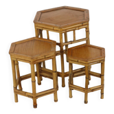 Vintage Set of 3 Bamboo and Rattan Side Tables / Nesting Tables – Boho Styl