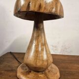 Hand-carved oak table lamp in the shape of a mushroom