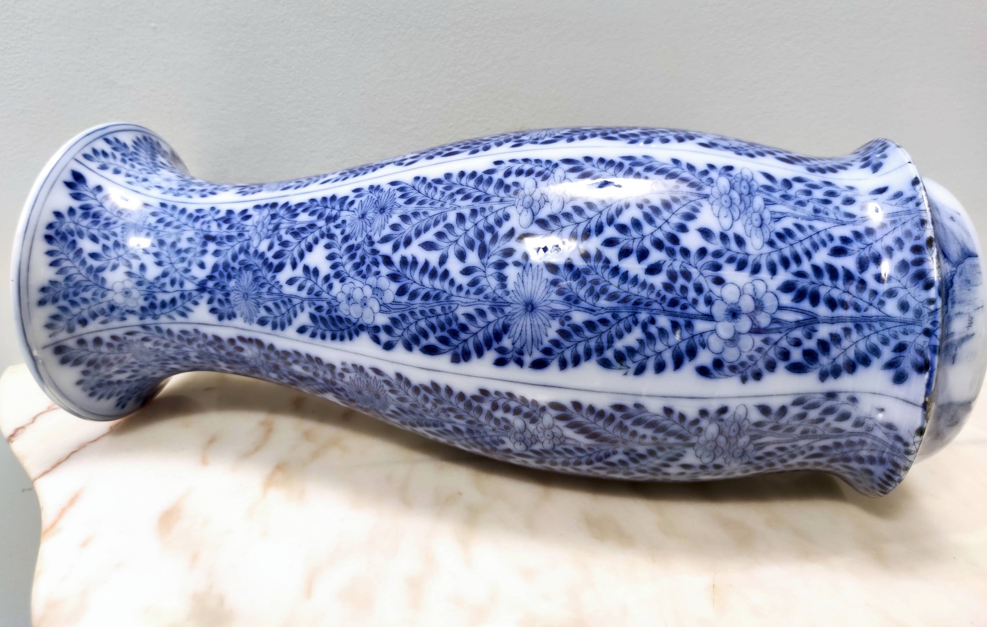 Blue and White Lacquered Ceramic Vase by Laveno Chinoiserie Style, Italy