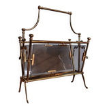 Vintage brass and smoked glass magazine rack - Maison Jansen style - 1970