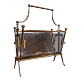 Vintage brass and smoked glass magazine rack - Maison Jansen style - 1970