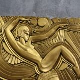 Superb large art deco plaster bas-relief, painted gold after Maurice Picaud, "la dance"