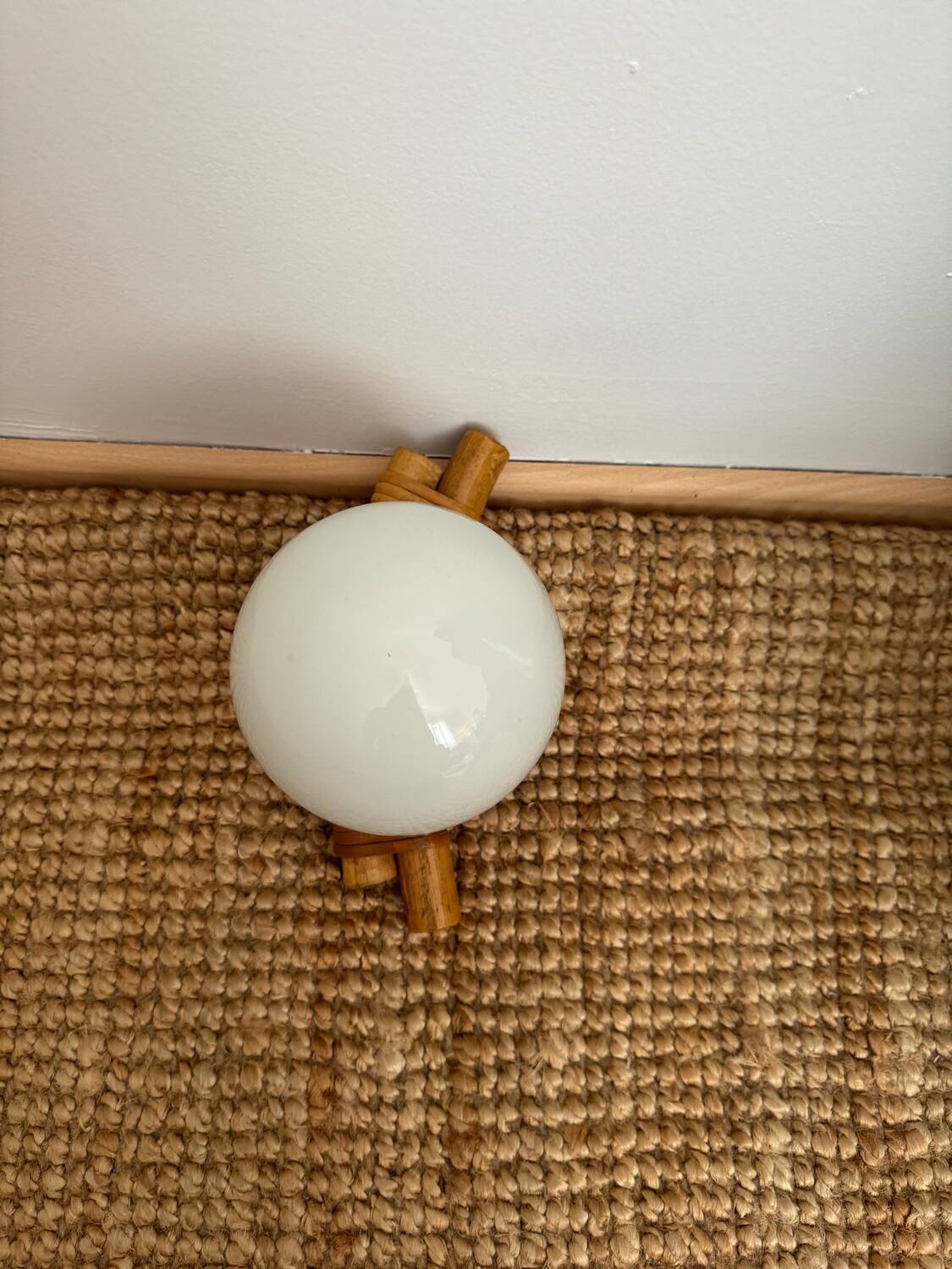 Rattan and opaline wall light