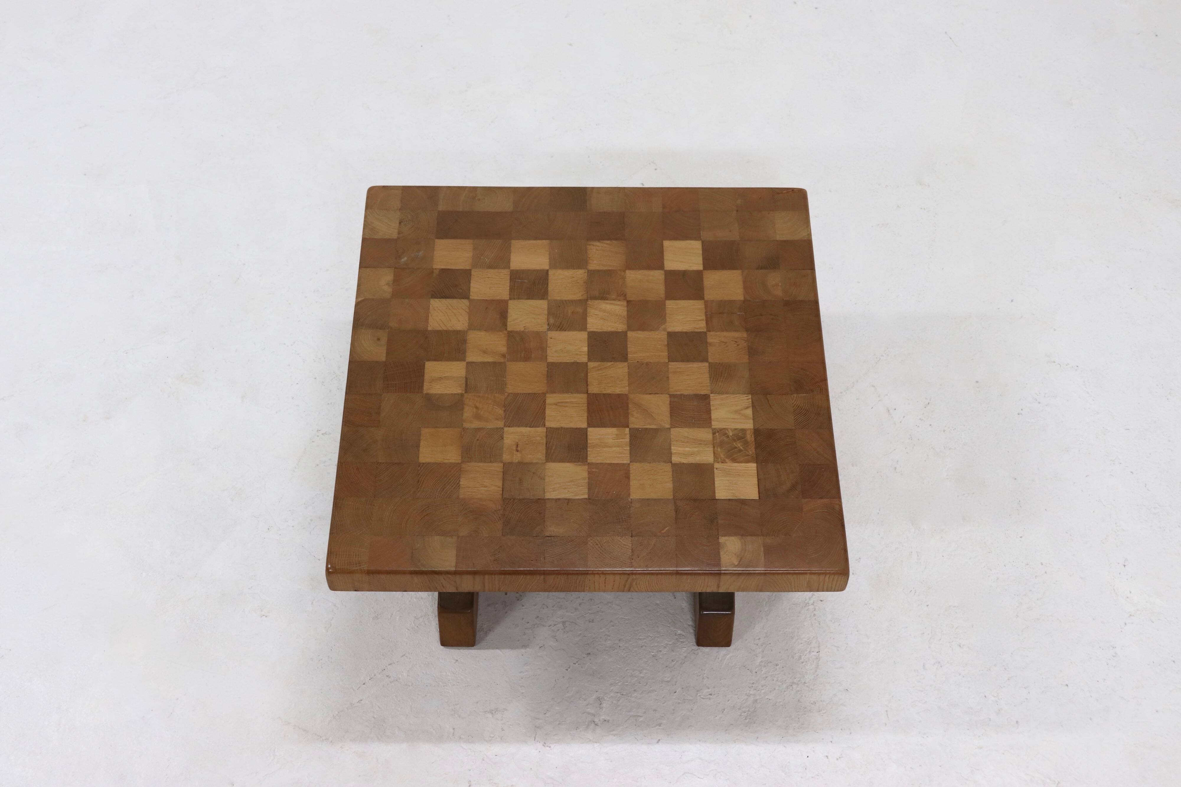 Brutalist Solid Blonde Oak Checkered Coffee Table 1970s