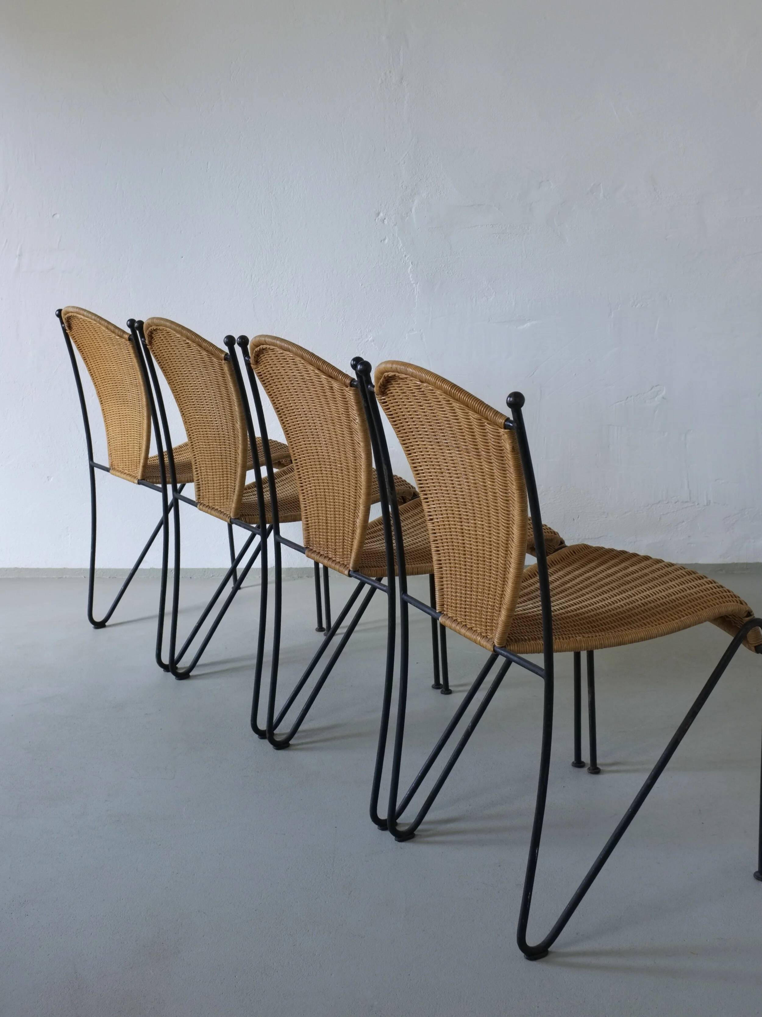 4 Frederick Weinberg wicker iron chairs | 1960s