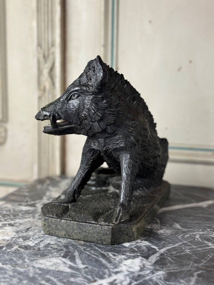 The Porcelino after Pietro Tacca, sculpture in green serpentine marble, Italy 19th century.