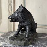 The Porcelino after Pietro Tacca, sculpture in green serpentine marble, Italy 19th century.