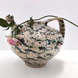 Vintage Brown and Green Lacquered and Handpainted Terracotta Vase, Deruta, Italy