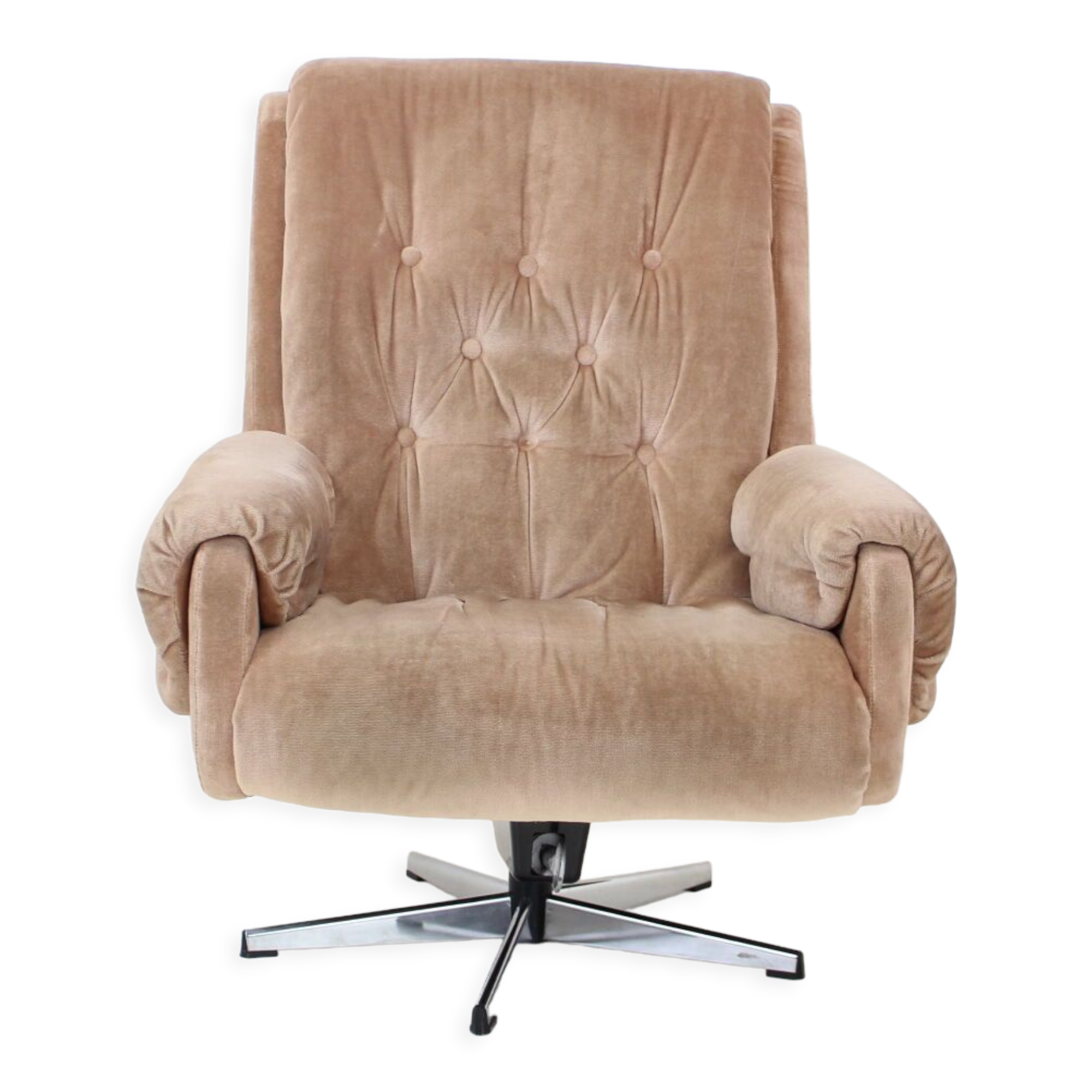 Midcentury swivel leather armchair, peem, finland, 1970s