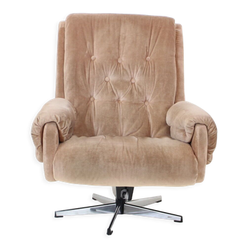Midcentury swivel leather armchair, peem, finland, 1970s