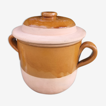 Grease pot old two-tone saloir DIGOIN France in glazed terracotta