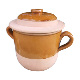 Grease pot old two-tone saloir DIGOIN France in glazed terracotta