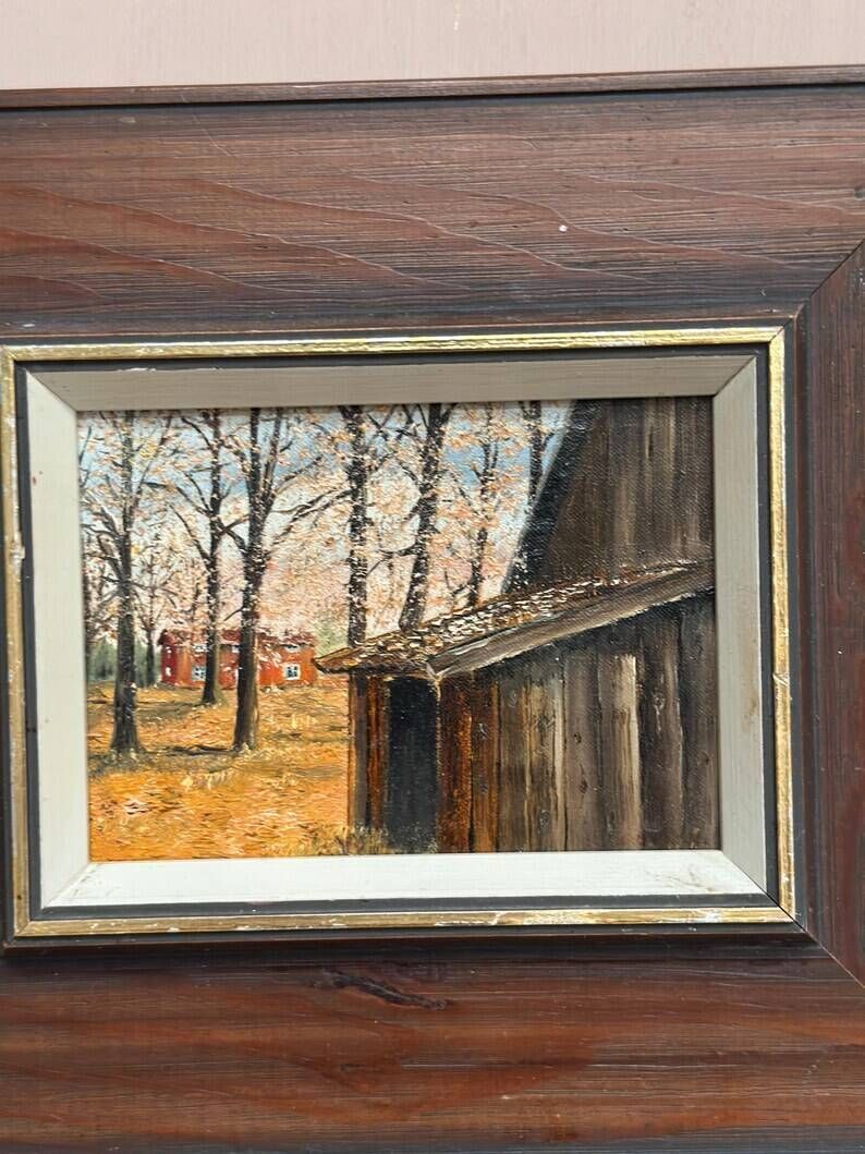 Original Swedish Oil on Canvas – "Autumn" by an Unknown Artist – Vintage and Framed – 22 × 18.5 cm