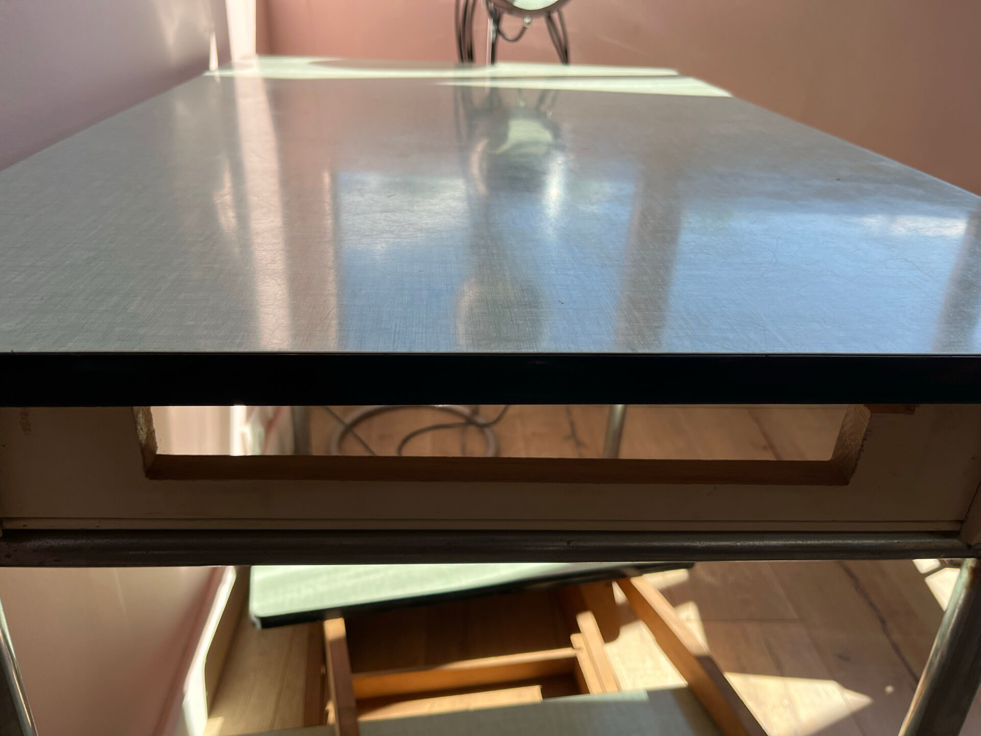 Table Formica vert d eau avec ses 2 rallonges