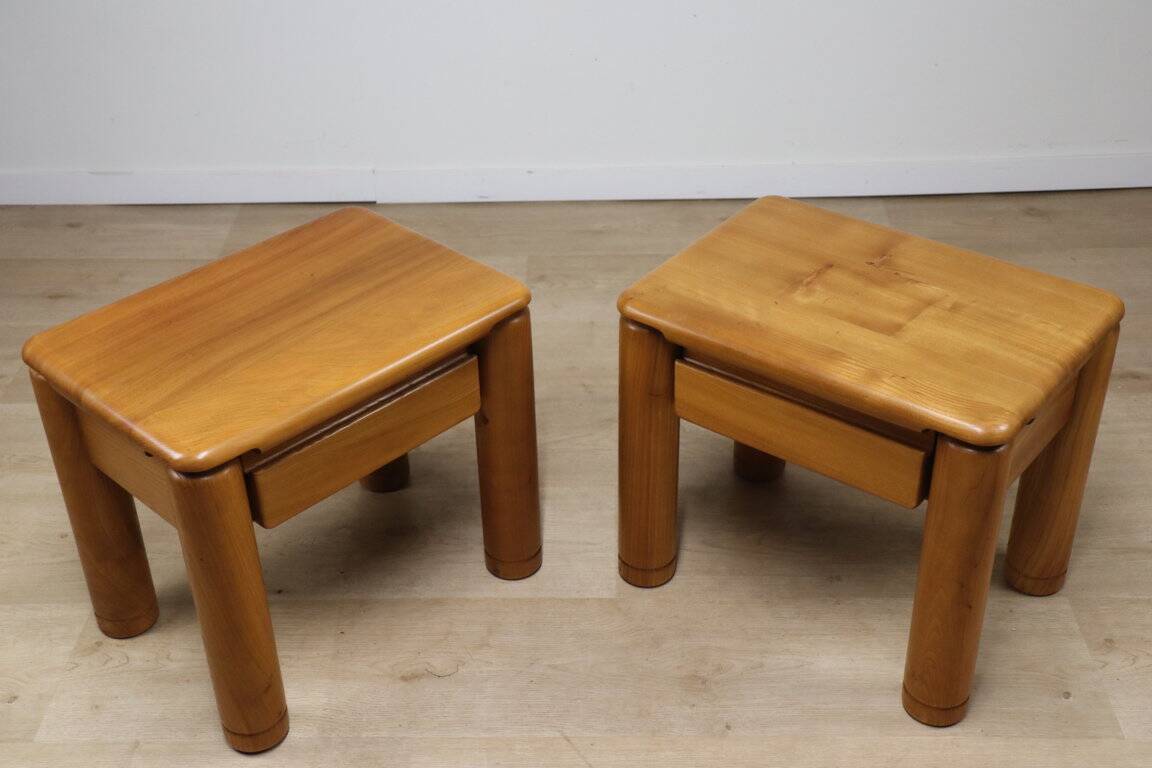 Pair of vintage elm bedside tables, 1970s