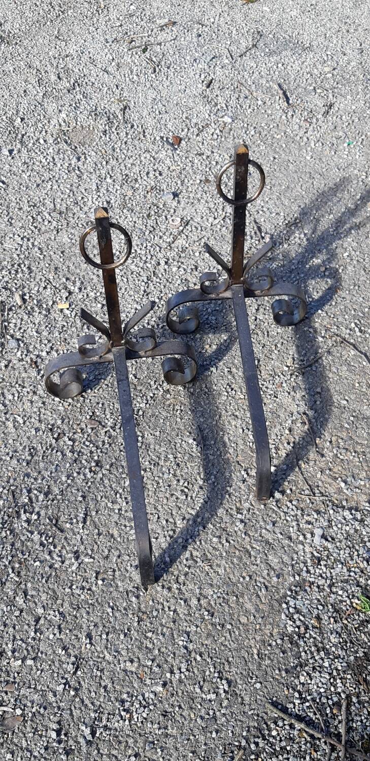 Pair of wrought iron andirons