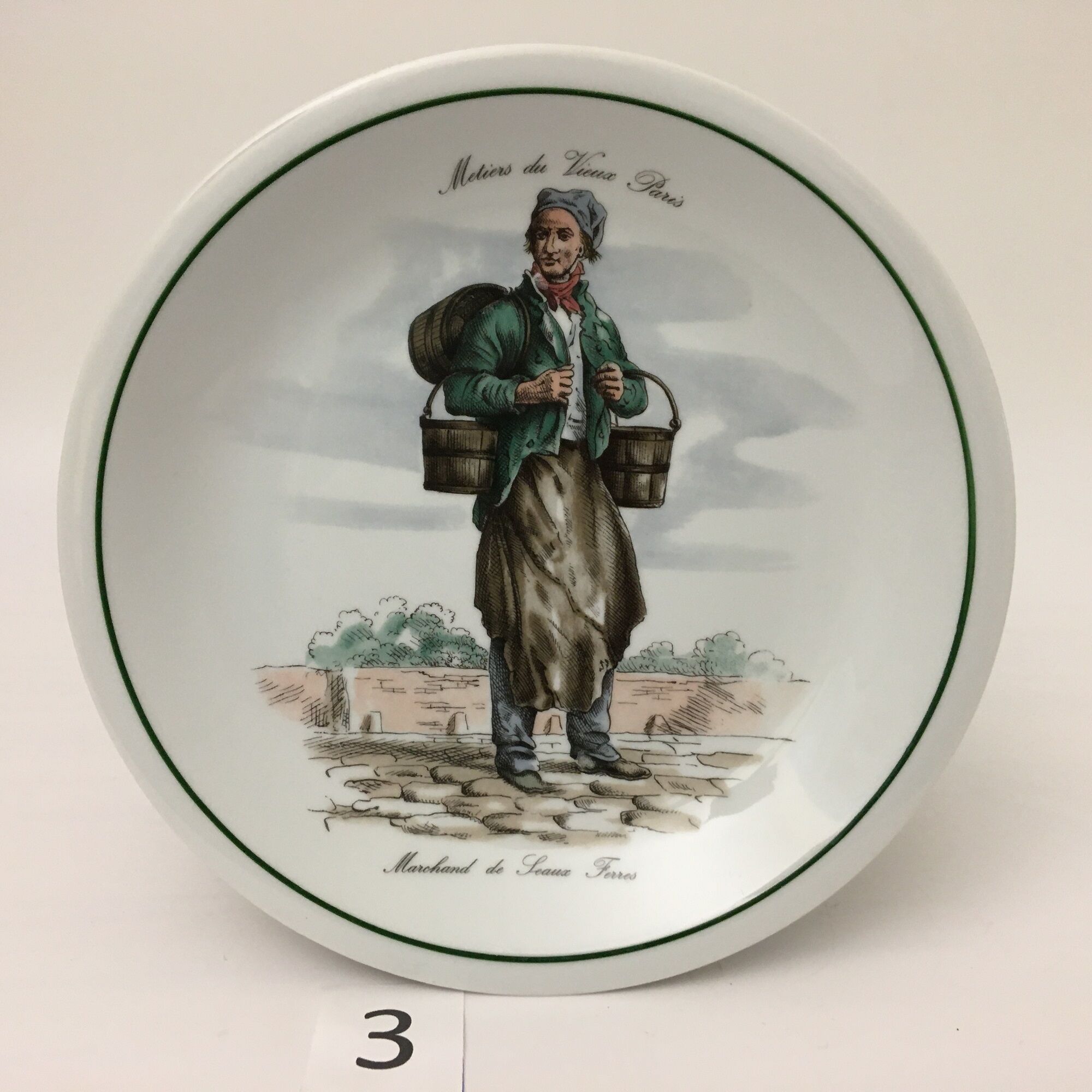 6 Dessert Plates "Métiers du vieux Paris", Porcelaine du Berry