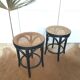 Pair of low curved wood stool and cannage