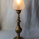 Antique gilded bronze lamp with engraved tulip medallion, 47 cm, interior decoration.