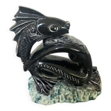 Sculpture poisson vintage céramique barbotine noir ancien art déco XXème
