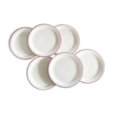 Set of 6 dessert plates, Saint Amand earthenware, Auberge motif, hand-painted, vintage frança