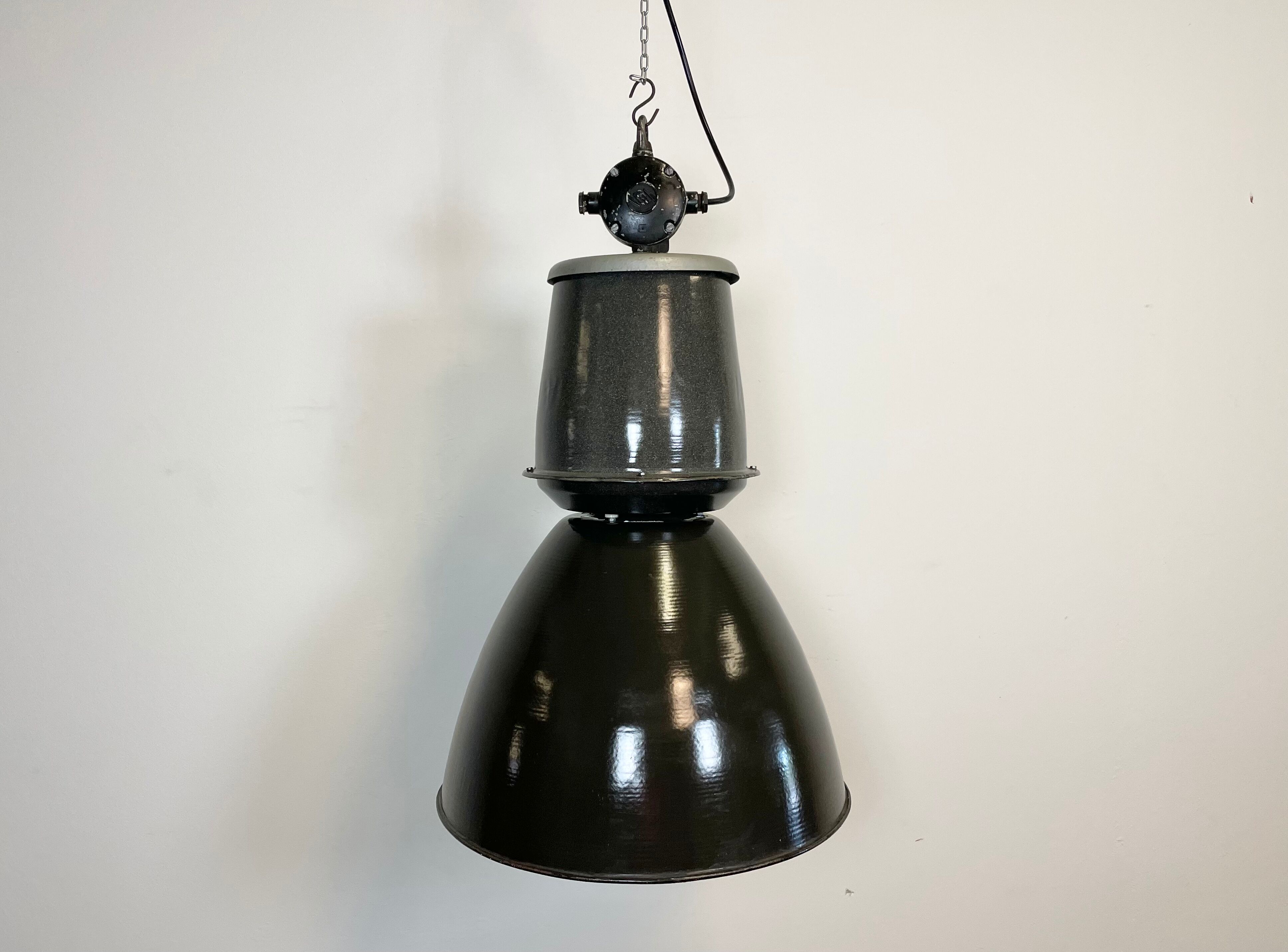 Black Enamel Industrial Lamp from Elektrosvit, 1960s