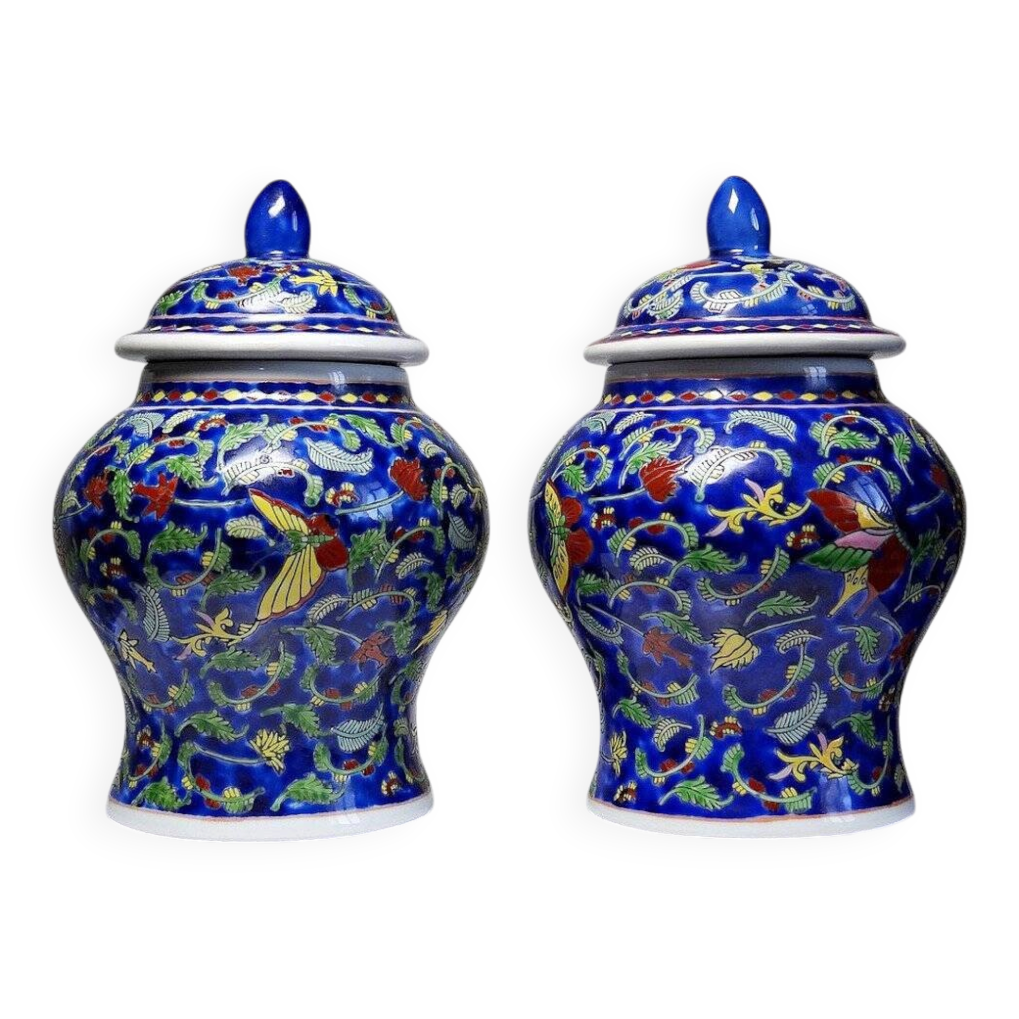 2 pots à gingembre vintage en porcelaine de Chine émaillée