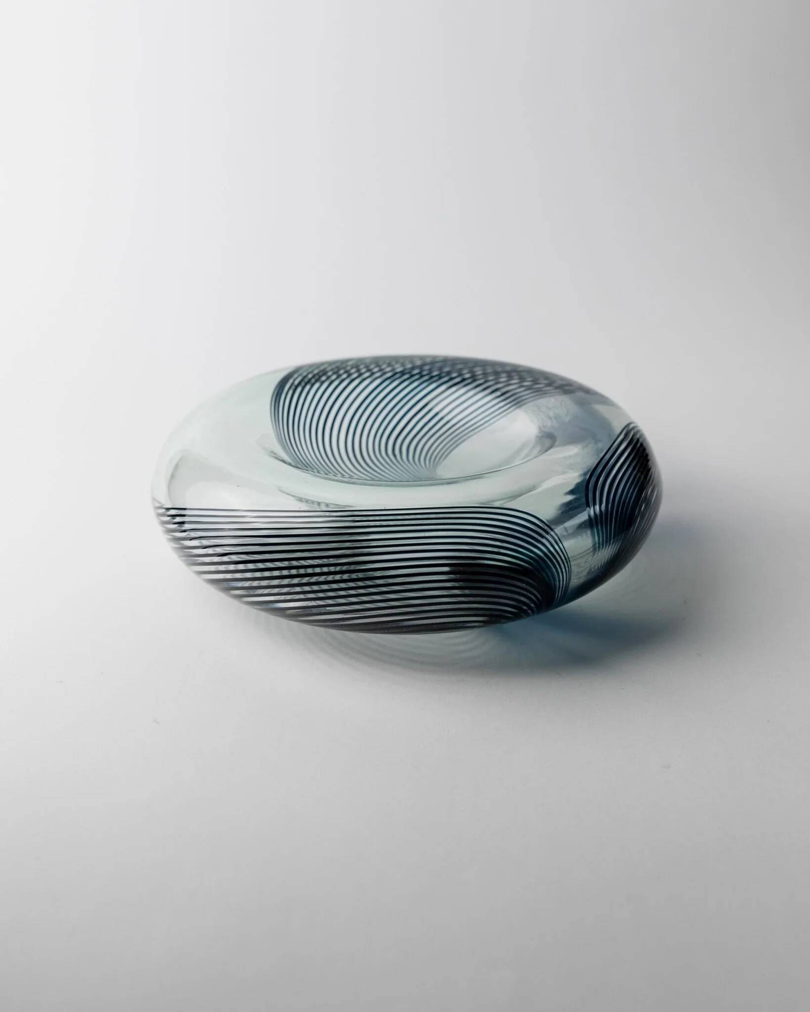 Blue Murano Glass Bowl with Filigree Twist - Vintage Italian Glass Art, 1970s, Table Decor